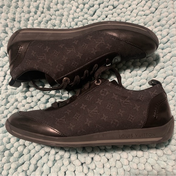 LOUIS VUITTON Monogram Idylle Black Leather Canvas Sneakers LV 2004 RARE Size 39 - Picture 3 of 14